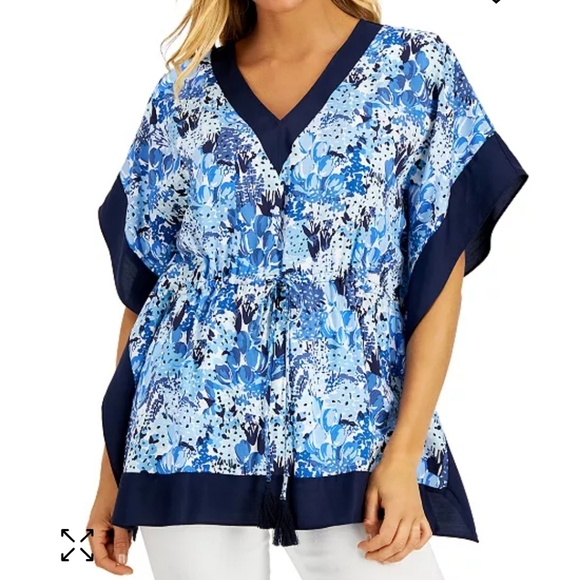 Charter Club Cinch-Waist Printed Poncho Top - Picture 6 of 6